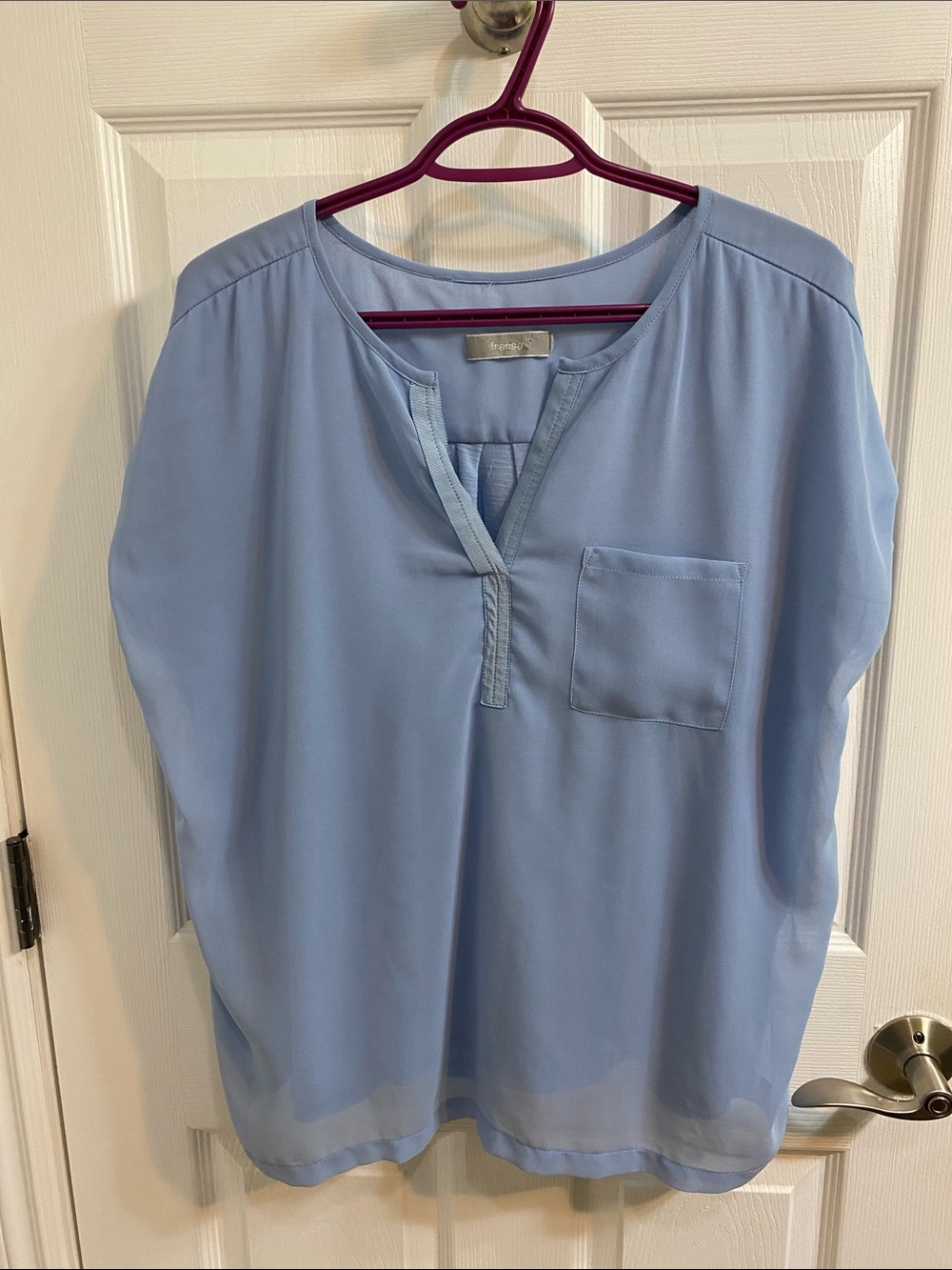 Fransa Light blue short sleeve pullover blouse top Flowy Women’s Size XL Office